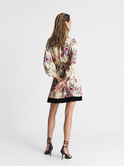 Reiss Cream Zoe Orchid Print Mini Dress 