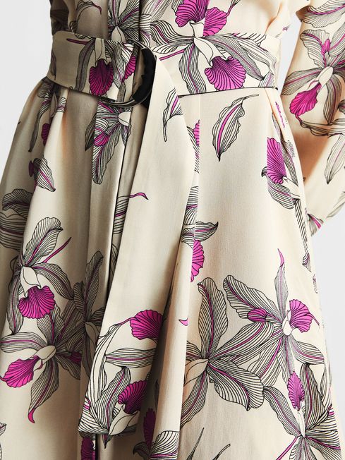 Reiss Cream Zoe Orchid Print Mini Dress 
