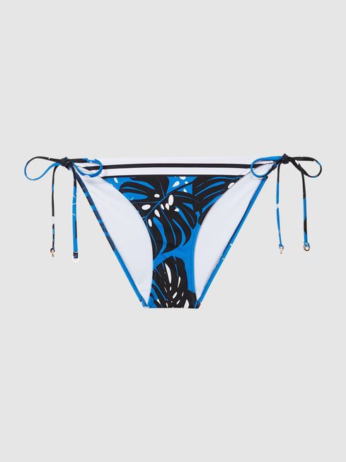 Reiss Blue Callie Printed Tie Side Bikini Bottoms