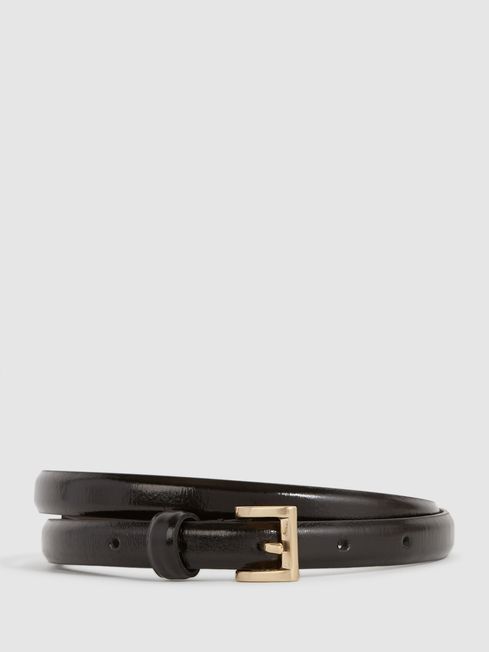 Reiss Black Molly Mini Leather Waist Belt