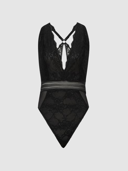 Reiss Black Candy Sleeveless Lace Body