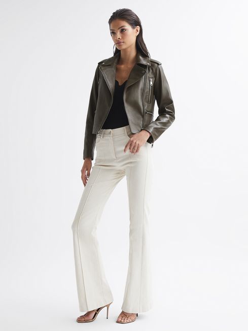 Reiss Green Santiago Leather Biker Jacket - REISS