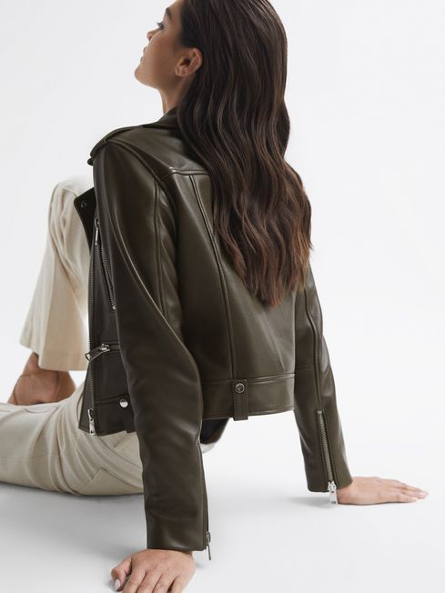 Reiss Green Santiago Leather Biker Jacket