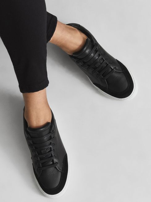 Reiss Black Ashley Leather Contrast 