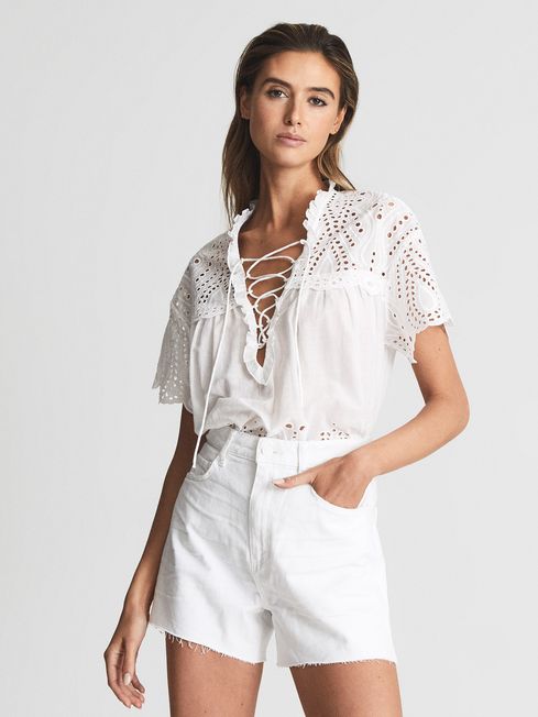 Reiss White Dani Paige Raw Hem Denim 