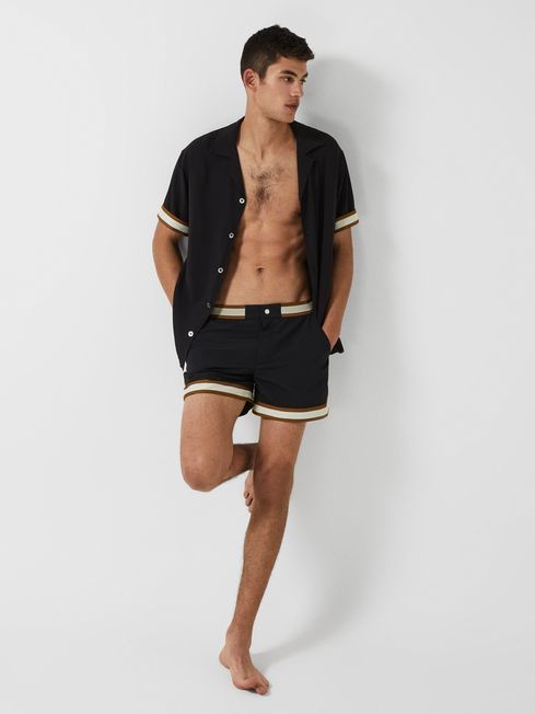Reiss Black Baller - Che Contrast Stripe Elasticated Waist Swim Shorts