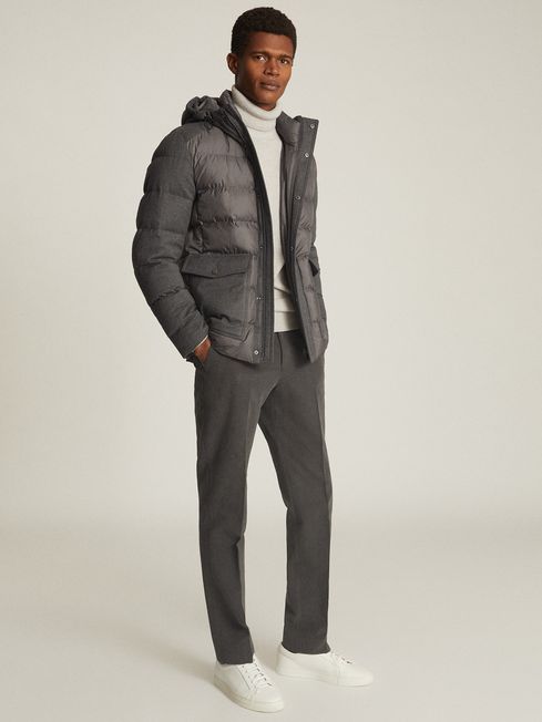 Reiss Grey Graydon Hooded Quilted 