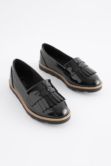 Black Patent Wide Fit (G) School Tassel Loafers