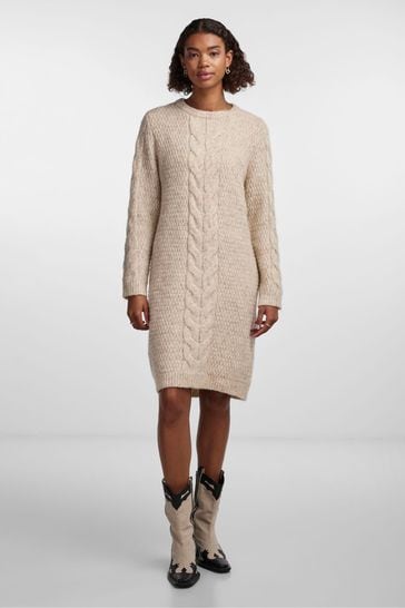 PIECES Cream Chunky Cable Knitted Jumper Dress