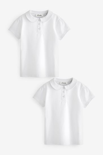 Clarks White Ground Girls School Short Sleeve Polo Shirts 2 Pack