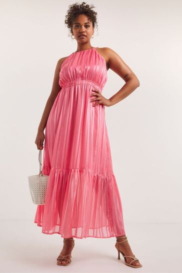Simply Be Pink Halterneck Georgette Dress