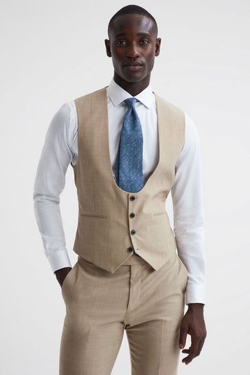 Reiss Oatmeal Wish Horse Shoe Slim Fit Waistcoat