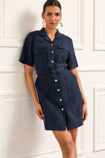 Navy Blue Tailored Pocket Detail Mini Dress