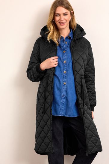 Black Maternity Longline Quilted Bomber Jacket With Hood