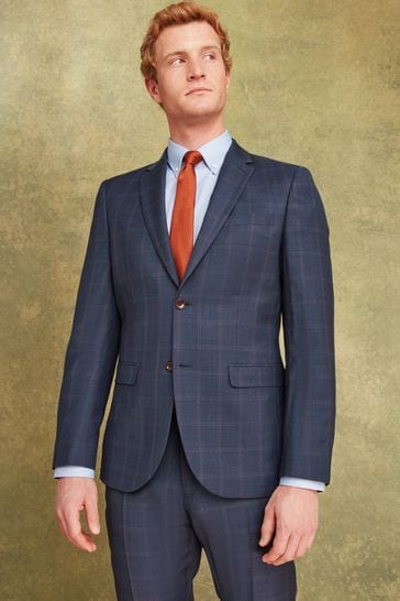 Joules Navy/Rust Wool Slim Fit Suit: Jacket