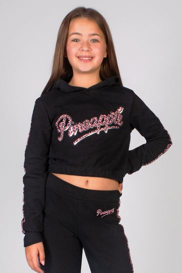 Pineapple Black Leopard Girls Logo Crop Hoodie