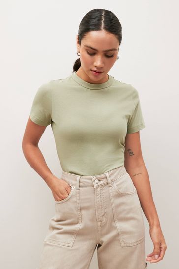 Sage Green Essential 100% Pure Cotton Short Sleeve Crew Neck T-Shirt