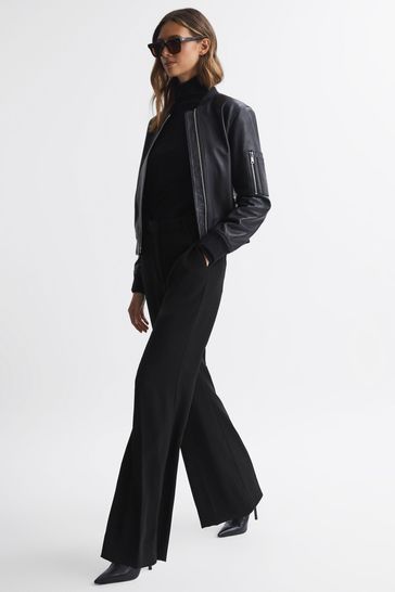 Reiss Black Margeaux Petite Wide Leg Suit Trousers