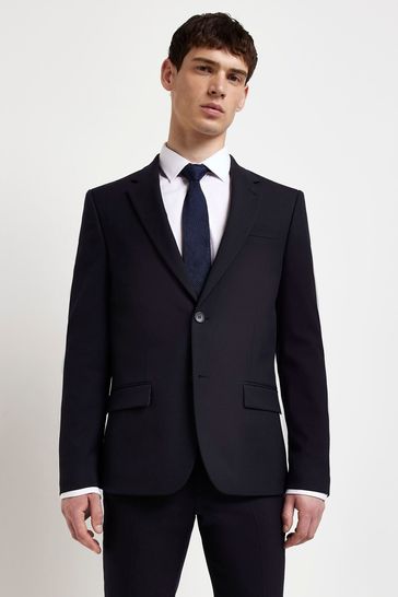 River Island Blue Twill Suit: Jacket