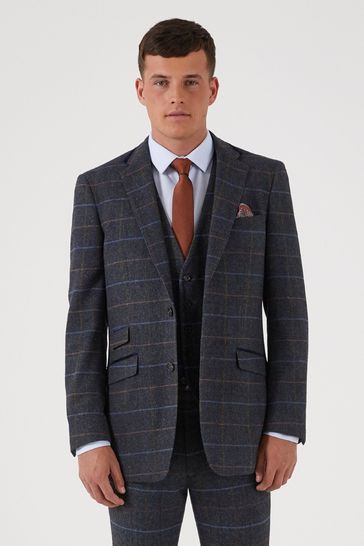 Skopes Doyle Grey Tweed Tailored Fit Wool Blend Suit Jacket