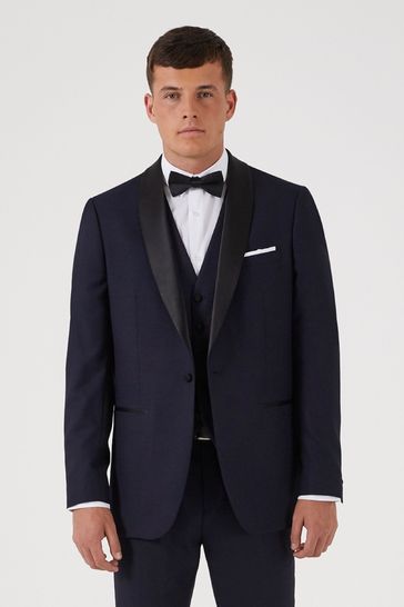 Skopes Newman Navy Blue Check Tailored Fit Suit Jacket