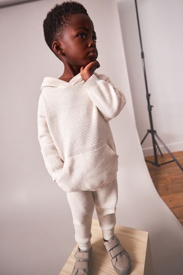 Ecru Natural Knitted Textured Hoodie and Joggers Set (3mths-7yrs)