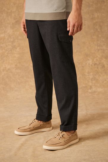 Navy Blue Relaxed Tapered Cargo Trousers