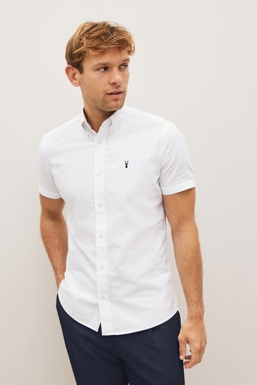 White Slim Fit Short Sleeve Oxford Shirt