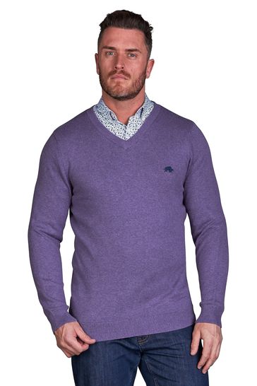 Raging Bull Purple Classic V Neck Knit Jumper