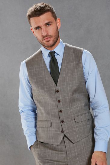 Neutral Signature British Fabric Check Suit: Waistcoat