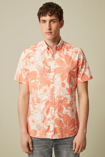 Orange Hawaiian Printed Short Sleeve Shirt