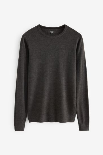 Dark Grey Crew Neck Regular Soft Touch Knit Jumper