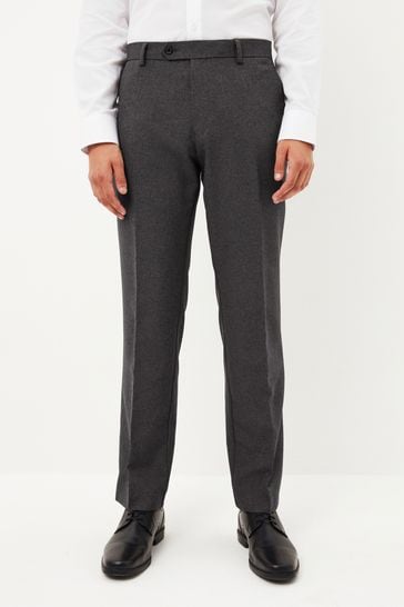 Grey Machine Washable Plain Front Smart Trousers