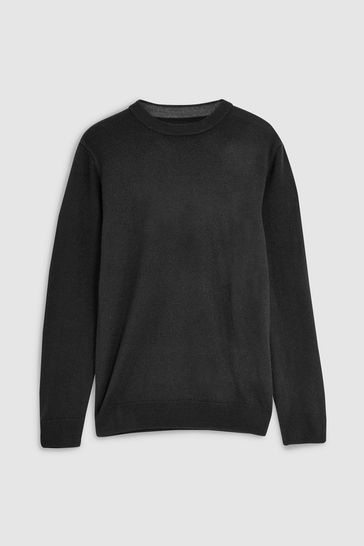 Suéter negro de punto de corte estándar en tejido suave al tacto con cuello redondo