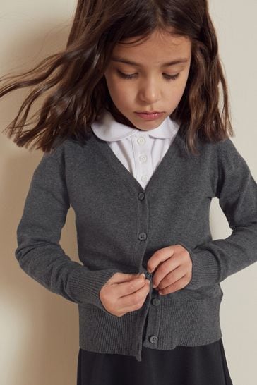 Cárdigan escolar gris con cuello de pico con alto contenido en algodón (3-16 años)