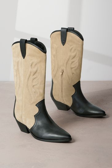 Black & Camel Signature Leather Forever Comfort® Suede Western Boots
