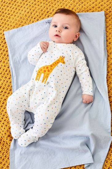 JoJo Maman Bébé Cream Cream Giraffe Appliqué Zip Sleepsuit