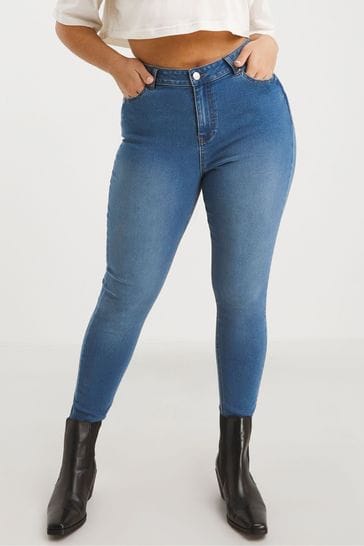 Simply Be Blue Mid Wash Lucy Highwaisted Super Stretch Skinny Jeans