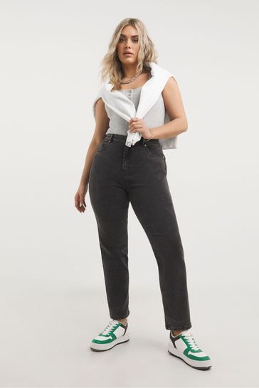 Simply Be Black Wash Womens Demi Mom Jeans
