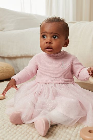 Pink Baby Knitted Mesh Tutu Dress (0mths-2yrs)