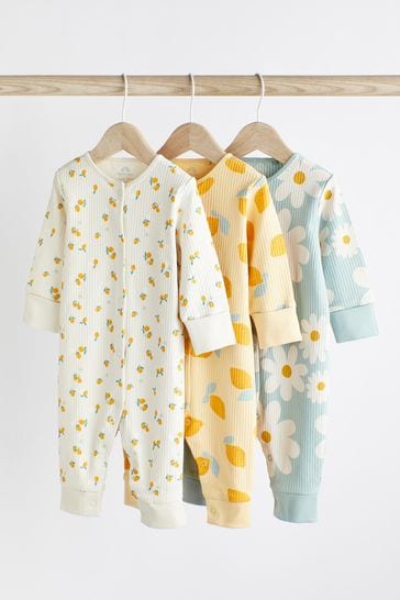 Blue/Yellow Baby Footless Sleepsuits 3 Pack (0-3yrs)