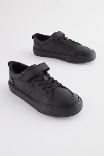 Black School Leather Strap Touch Fastening Shoes