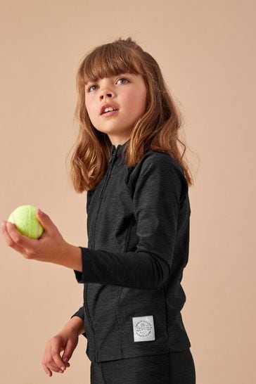 Black Marl Sports Zip Through Top (3-16yrs)