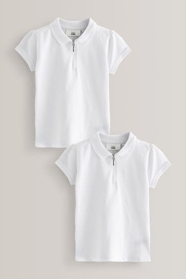 White 2 Pack Cotton Zip Polo Shirts (3-16yrs)