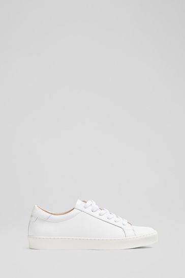LK Bennett White Jasper Leather Lace-Up Trainers