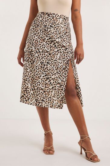 Simply Be Nude Animal Print Lightweight Woven Side Split Midi Skirt
