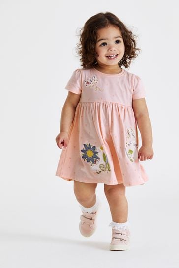 Pink Bunny Short Sleeve Cotton Jersey Dress (3mths-7yrs)