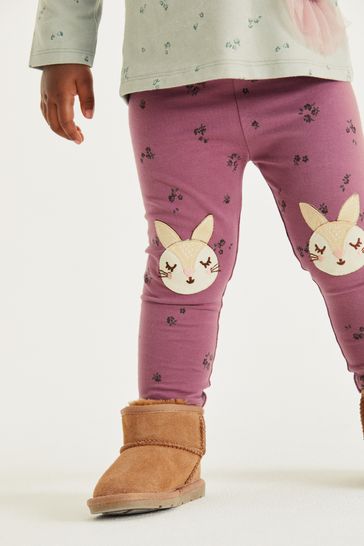 Purple Bunny Embroidered Leggings (3mths-7yrs)