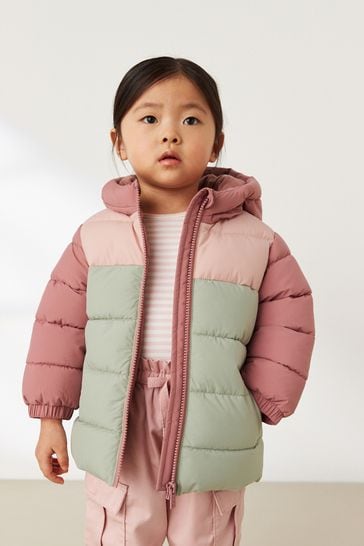 Pink Colourblock Shower Resistant Padded Coat (3mths-7yrs)