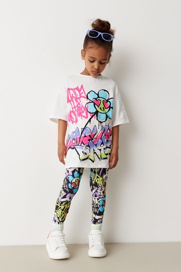 Buy Black/White Graffiti T-Shirt And Leggings Set (3-16yrs) from